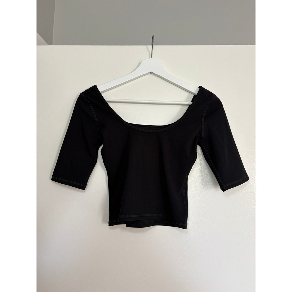 NEW Vuori Lux Rib Avant Top XS Black Elbow Sleeve Scoop Neck Cropped VW1032 - Picture 4 of 5